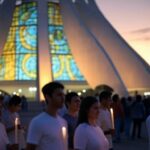 Procissão religiosa na Catedral de Brasília encerrando o Ano Jubilar com missas de esperança.
