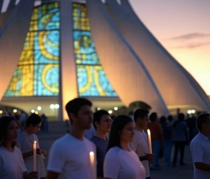 Procissão religiosa na Catedral de Brasília encerrando o Ano Jubilar com missas de esperança.