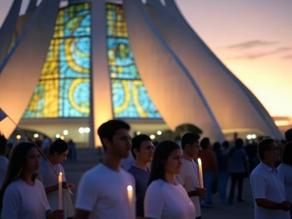 Procissão religiosa na Catedral de Brasília encerrando o Ano Jubilar com missas de esperança.