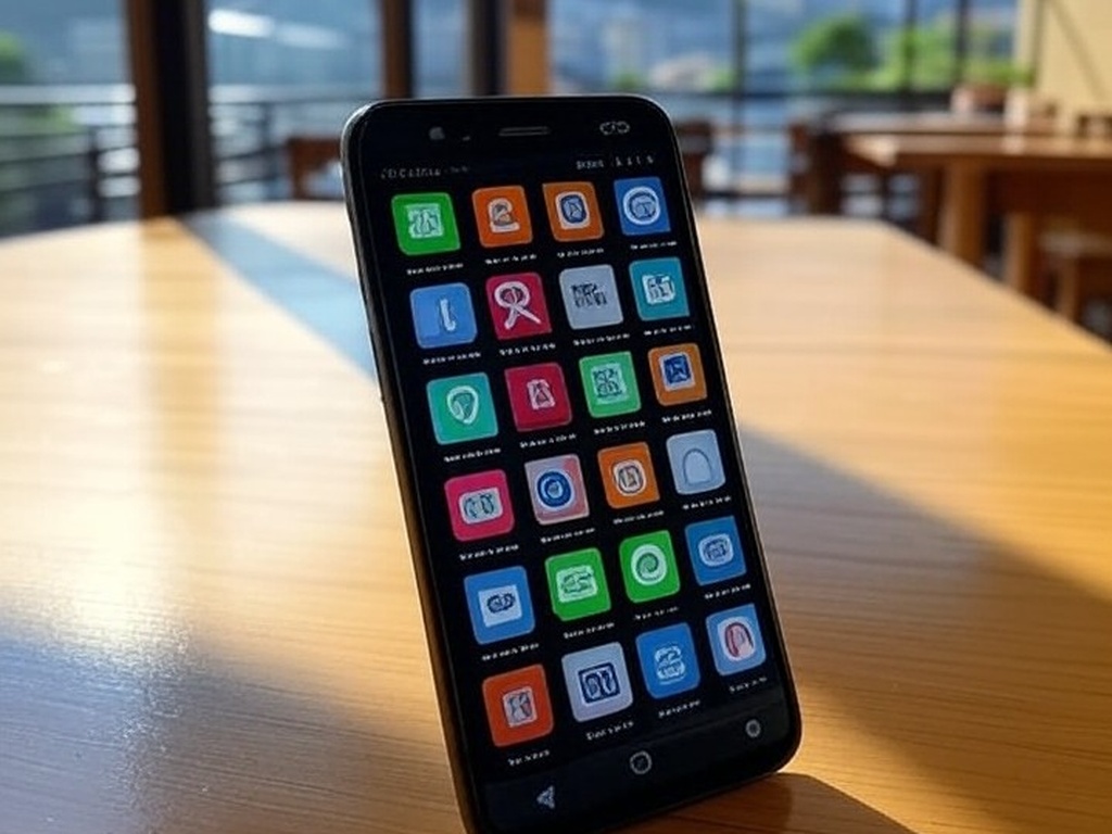 Smartphone exibindo ícones de notícias personalizadas do Google News em café brasileiro com vista para o Pão de Açúcar.