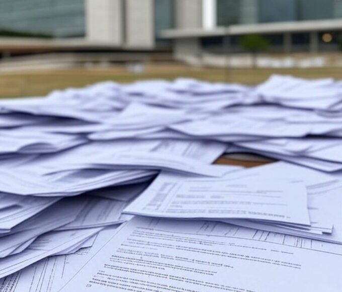 Documentos de IPVA e carga tributária com vista para a CLDF em Brasília, ilustrando aumento de impostos.