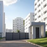Condomínio residencial em Brasília com portaria, representando proibição judicial após agressão no DF.