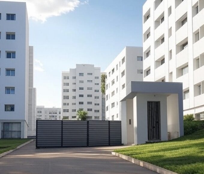 Condomínio residencial em Brasília com portaria, representando proibição judicial após agressão no DF.