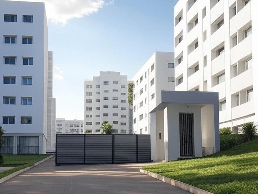 Condomínio residencial em Brasília com portaria, representando proibição judicial após agressão no DF.