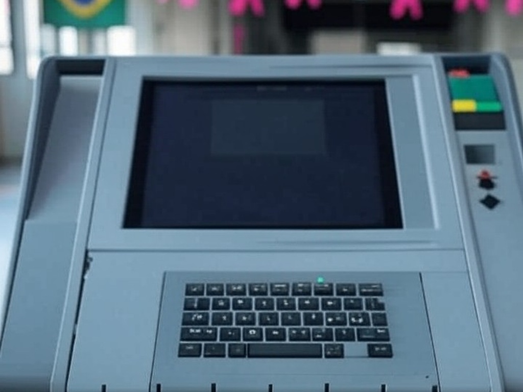 Urna eletrônica brasileira com símbolos femininos, ilustrando pesquisa sobre preferência por vice-presidente mulher no Brasil.