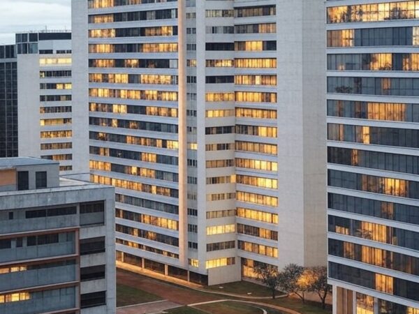 Vista de edifícios residenciais em Brasília, representando impacto de lei sobre ITBI e custos no mercado imobiliário do DF.