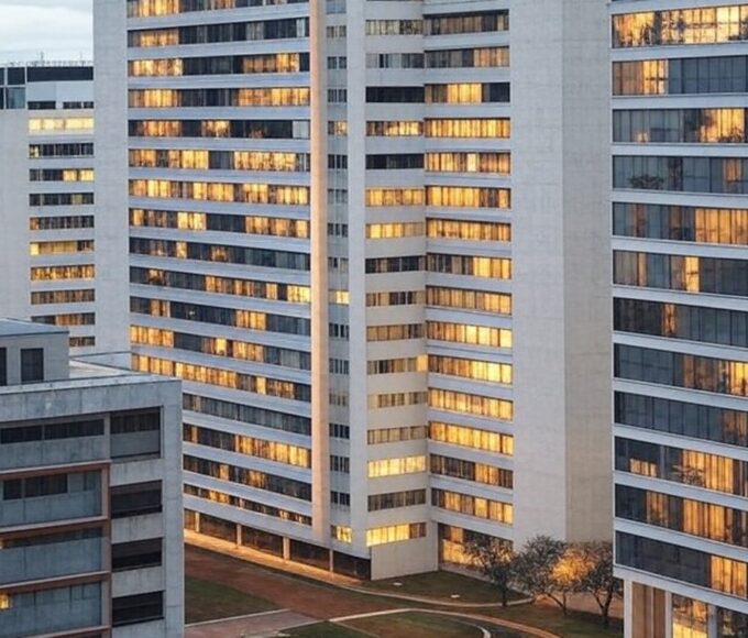 Vista de edifícios residenciais em Brasília, representando impacto de lei sobre ITBI e custos no mercado imobiliário do DF.