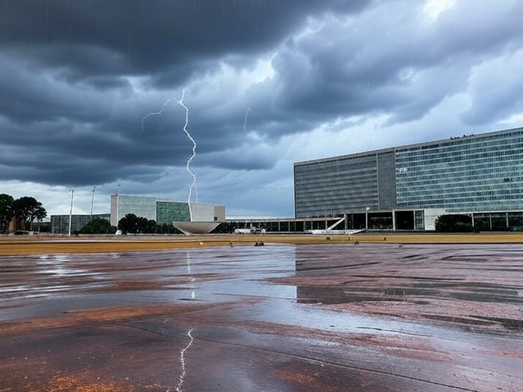 Tempestade com raio atingindo área em Brasília durante caminhada, causando hospitalizações no DF.