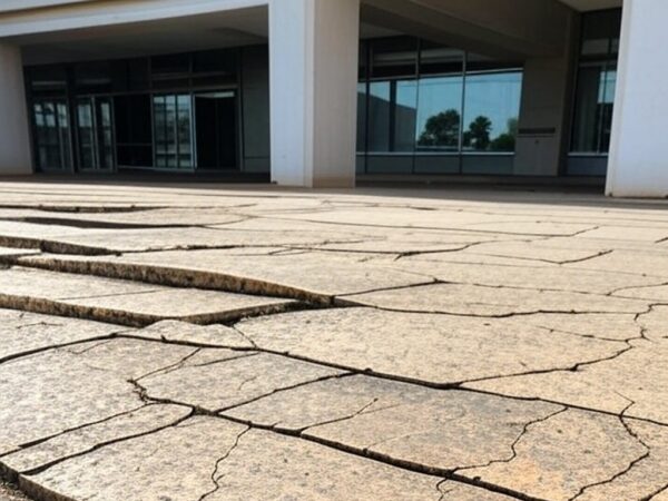 Rampa de acessibilidade quebrada em calçada de Brasília, simbolizando falhas na inclusão para deficientes e TEA no DF.