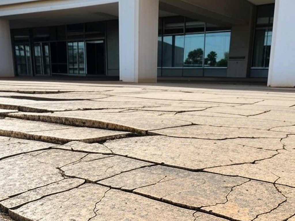 Rampa de acessibilidade quebrada em calçada de Brasília, simbolizando falhas na inclusão para deficientes e TEA no DF.