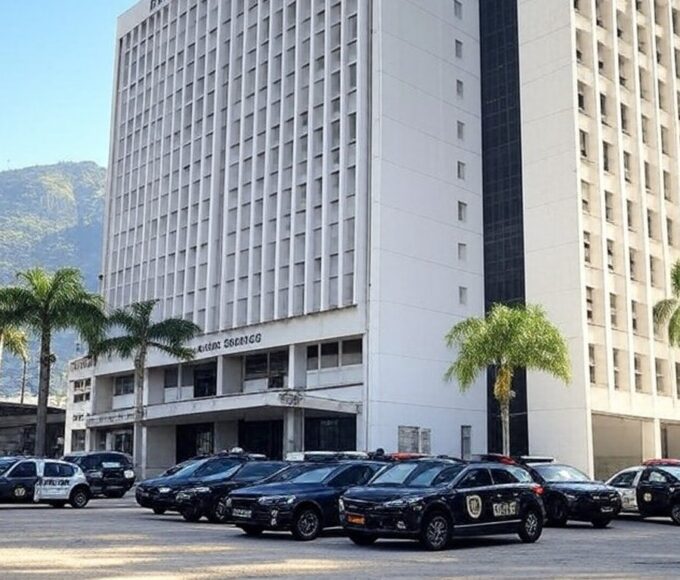 Edifício da Polícia Federal no Rio de Janeiro com viaturas estacionadas, representando retorno de ex-deputado após perda de mandato.