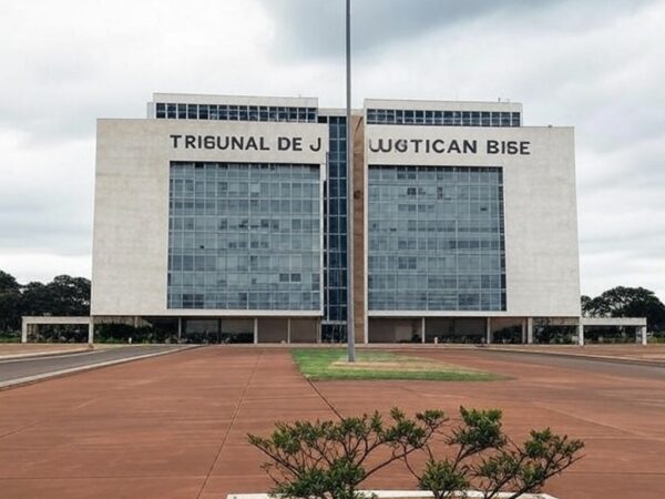 Edifício do Tribunal de Justiça em Brasília com bandeira a meio mastro, simbolizando luto pela morte de desembargador.