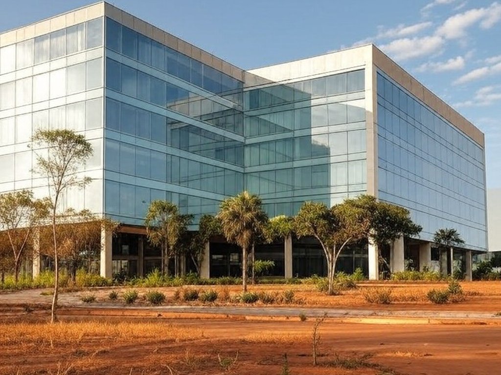 Edifício da Caesb em Brasília com documentos e relógio simbolizando críticas a concurso por prazos curtos e falta de transparência.