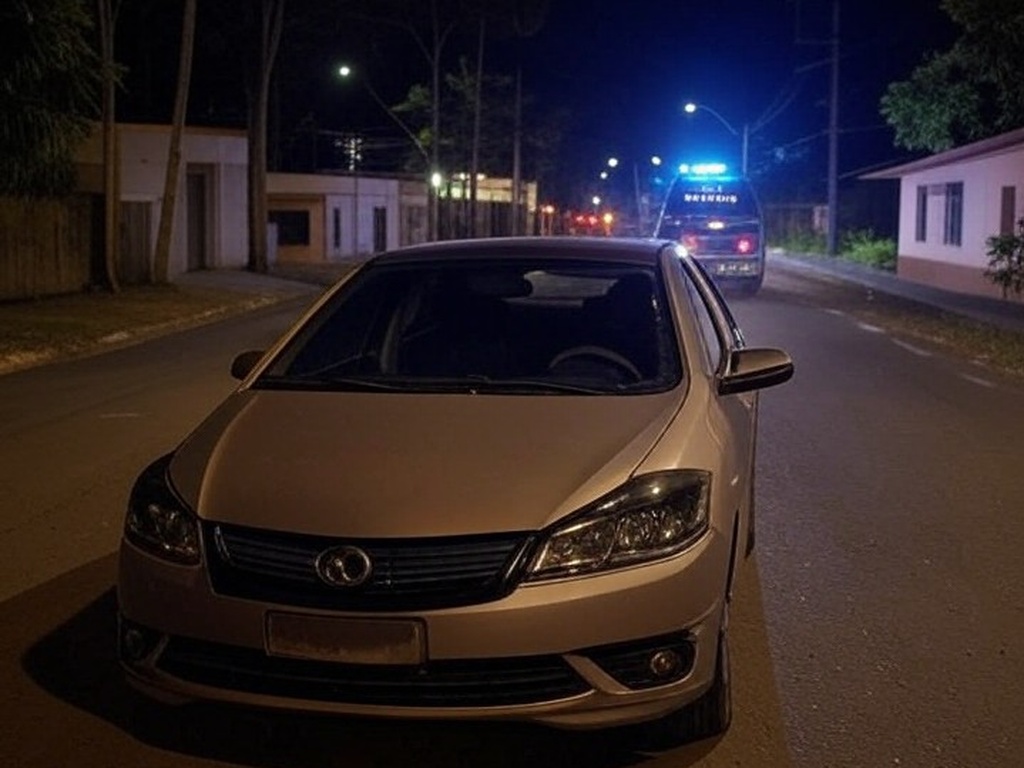 Cena de rua em São Sebastião com carro de aplicativo e viatura policial após tentativa de homicídio contra motorista.