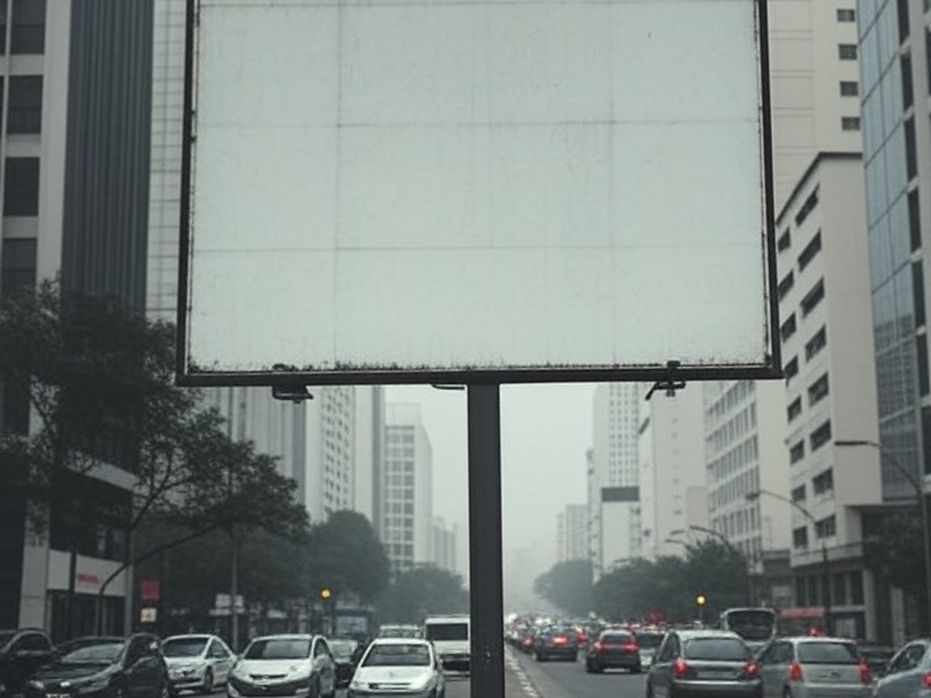 Rua em São Paulo com outdoor vazio representando polêmica efêmera da campanha pé direito e fragilidade da atenção pública.