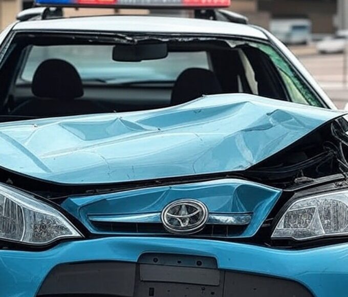 Viatura oficial danificada em acidente em Brasília, simbolizando nova lei de indenizações que sobrecarrega cofres públicos no DF.