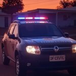 Viatura da Polícia Civil do DF em rua de Sobradinho II durante investigação de homicídio.