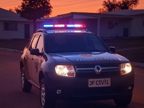 Viatura da Polícia Civil do DF em rua de Sobradinho II durante investigação de homicídio.