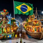 Sambódromo no Rio com alegorias de desfile de samba em homenagem política, criticado pela oposição que promete acionar a Justiça.