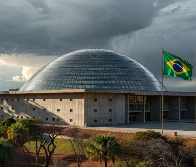Fachada da Câmara Legislativa do DF em Brasília sob céu nublado, simbolizando controvérsias na concessão de título honorário.