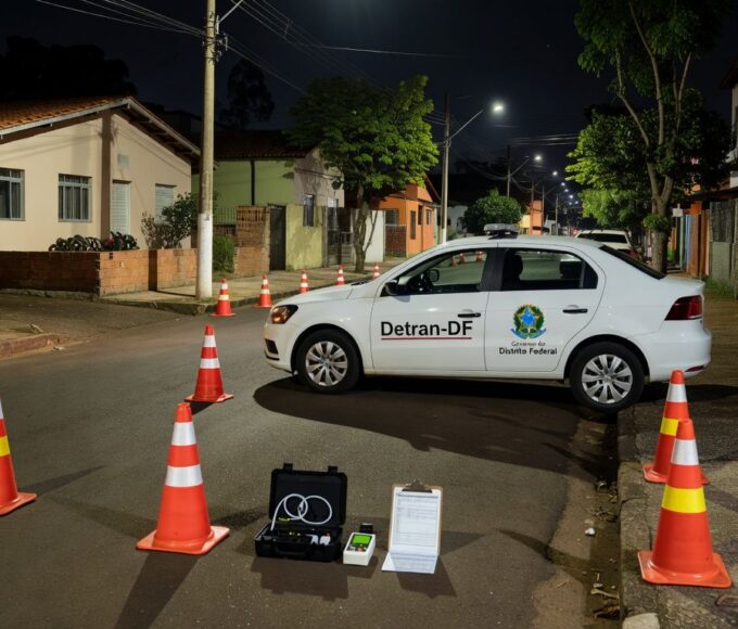 Viatura do Detran-DF em operação de fiscalização contra condutores embriagados e inabilitados em São Sebastião.