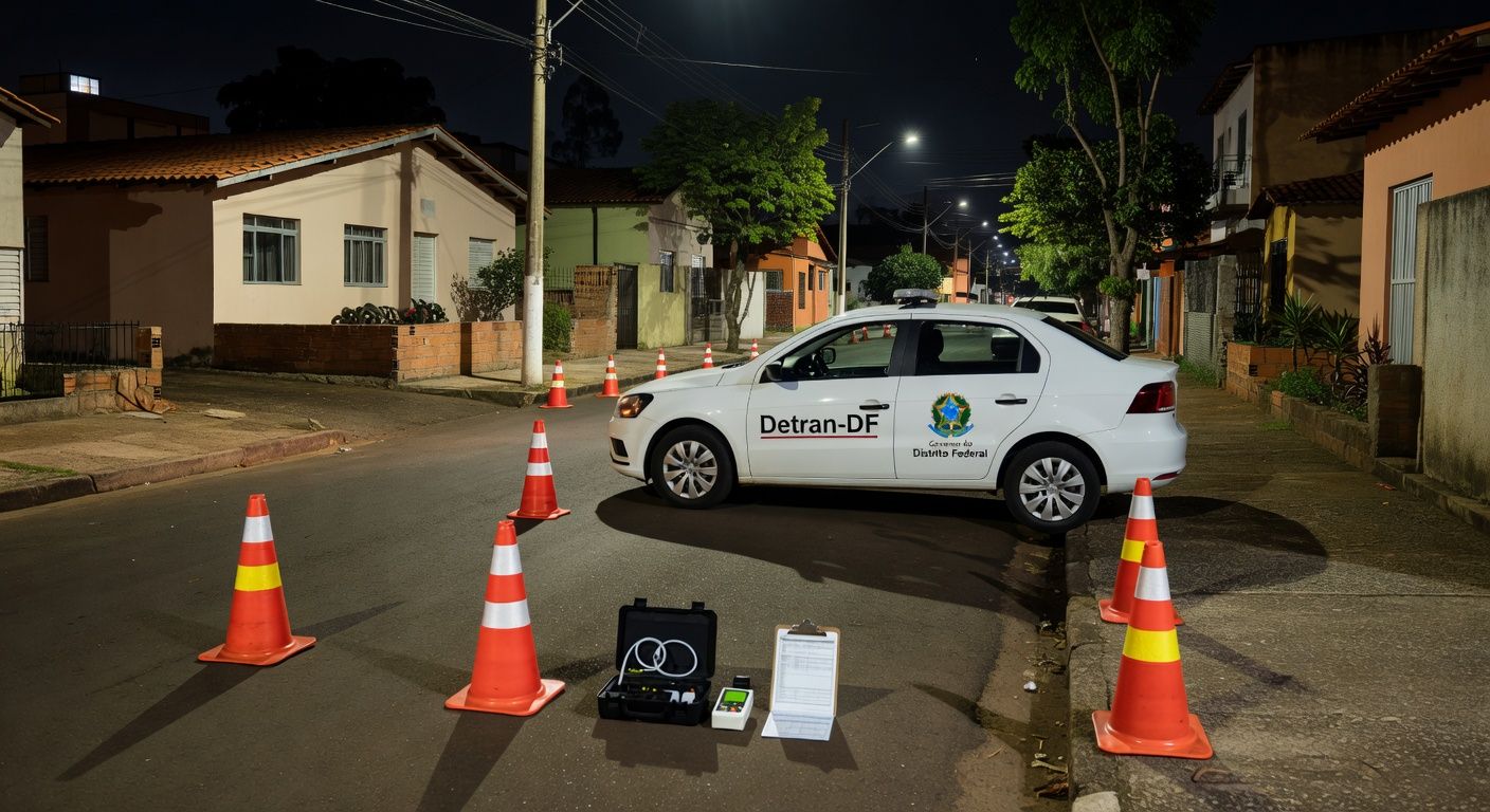 Viatura do Detran-DF em operação de fiscalização contra condutores embriagados e inabilitados em São Sebastião.