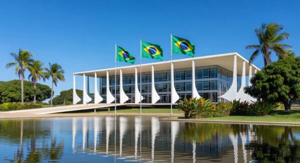 Vista exterior do Palácio Itamaraty em Brasília, representando alerta de viagens ao Oriente Médio emitido pelo governo brasileiro.