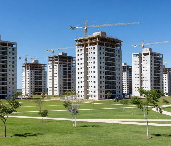 Complexo residencial Reserva do Parque com edifícios modernos e área verde no Distrito Federal, investimento de R$ 1 bi em 7 mil apartamentos.