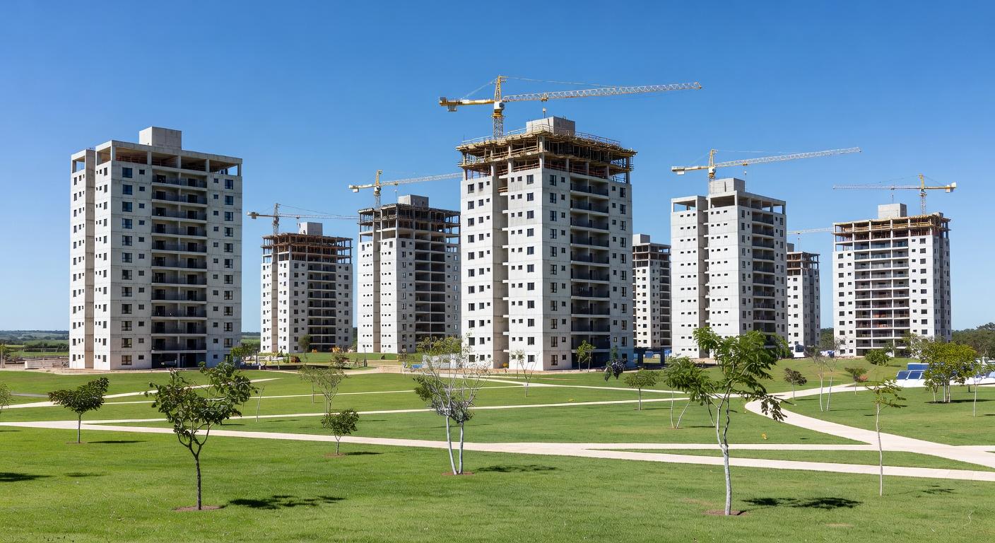 Complexo residencial Reserva do Parque com edifícios modernos e área verde no Distrito Federal, investimento de R$ 1 bi em 7 mil apartamentos.