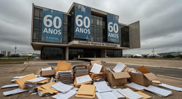 Cadeira odontológica deteriorada em clínica pública de Brasília, representando falhas na saúde bucal no DF.