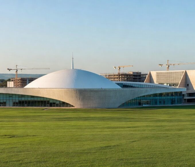 Campus universitário moderno em Brasília, ilustrando o crescimento de 77% nas matrículas no ensino superior público do DF com expansão da UnDF.