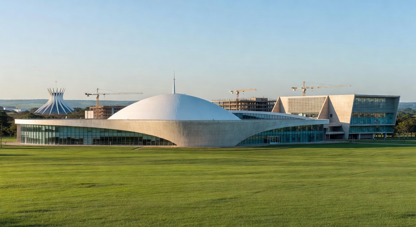 Campus universitário moderno em Brasília, ilustrando o crescimento de 77% nas matrículas no ensino superior público do DF com expansão da UnDF.