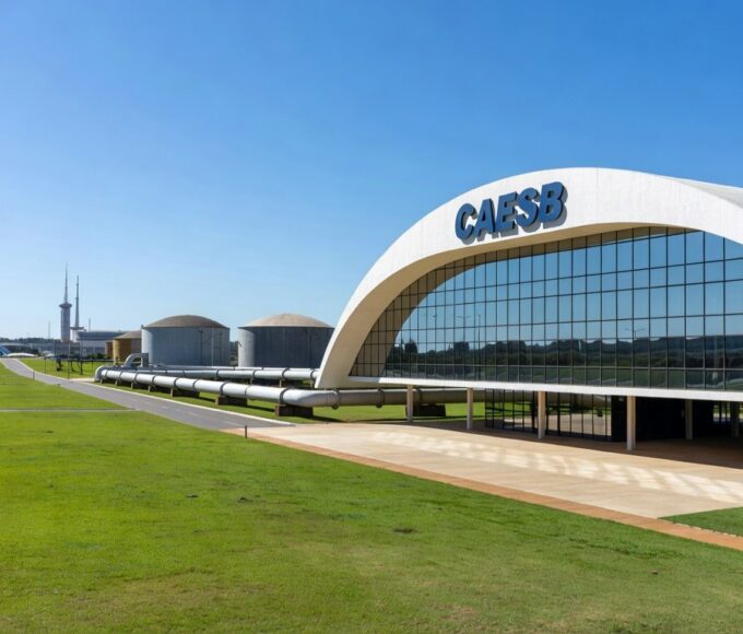 Prédio da Caesb em Brasília com infraestrutura de saneamento, representando inscrições para estágios no DF.