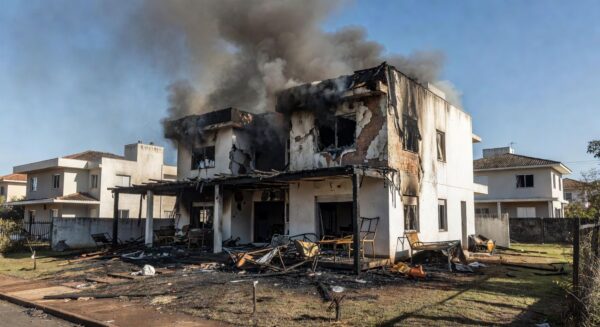 Casa residencial em Brasília danificada por incêndio, representando crime de assassinato no DF.