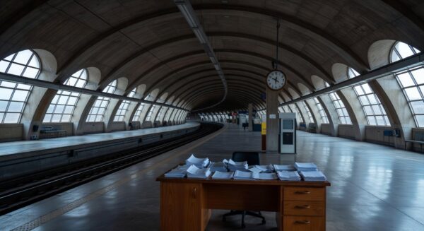Estação de metrô em Brasília com sinais de negligência, ilustrando falhas em licitações do Metrô-DF após crítica do TCU.