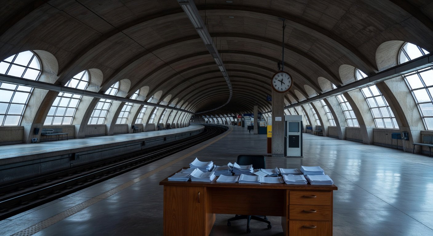 Estação de metrô em Brasília com sinais de negligência, ilustrando falhas em licitações do Metrô-DF após crítica do TCU.