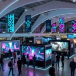 Pavilhão lotado do TecnoGame 2026 em Brasília, com estandes de tecnologia e games, atraindo milhares de visitantes com apoio governamental.