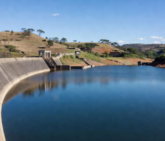 Reservatório de água no Distrito Federal atingindo níveis próximos à capacidade total, garantindo abastecimento.