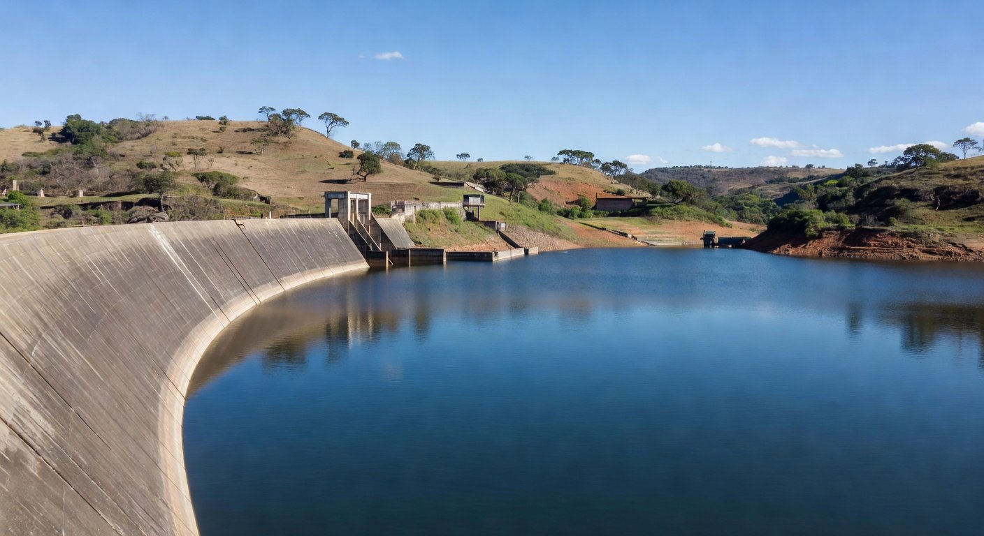 Reservatório de água no Distrito Federal atingindo níveis próximos à capacidade total, garantindo abastecimento.
