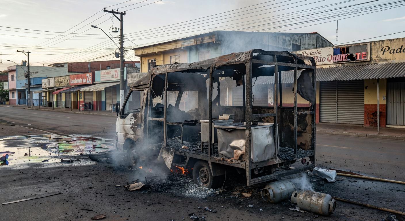 Food-truck Dog do Cangaceiro destruído por incêndio em Ceilândia, com suspeita de vazamento de gás.