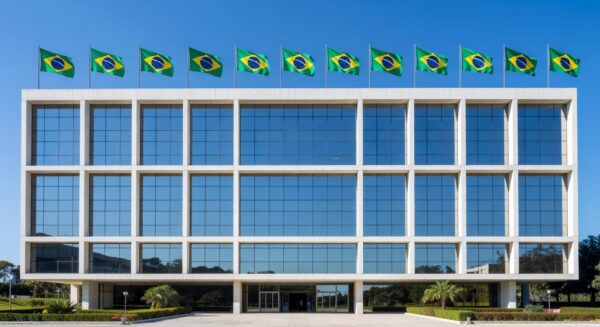 Fachada de edifício bancário em Brasília representando negociação de ativos entre BRB, Banco Master e Quadra Capital.