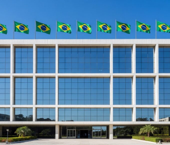Fachada de edifício bancário em Brasília representando negociação de ativos entre BRB, Banco Master e Quadra Capital.