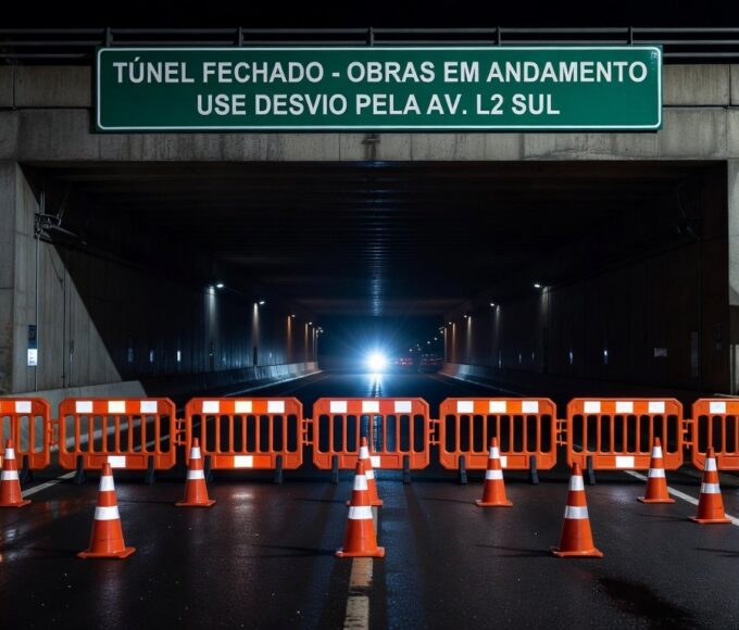 Túnel Buraco do Tatu em Brasília interditado à noite para manutenção de câmeras pelo DER-DF.
