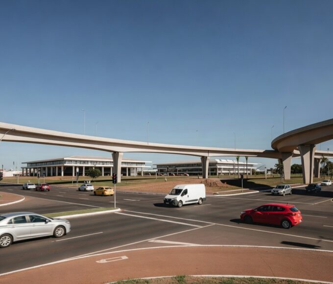 Cruzamento liberado na Epig em Brasília, aliviando o trânsito no Distrito Federal, com veículos em movimento suave.