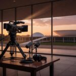 Equipamentos de vídeo em espaço cultural de Brasília, representando curso gratuito Mob Lab de vídeos culturais no DF.