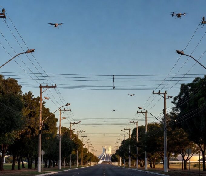 Câmeras e drones da CEB monitorando cabos elétricos em Brasília para combater furtos
