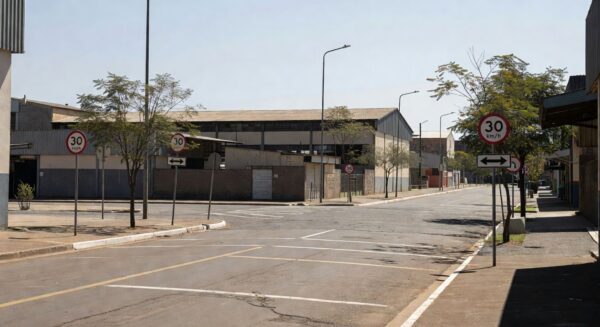 Rua do Setor de Indústrias do Gama com sinalização de Zona 30 e sentido único implantada pelo Detran-DF