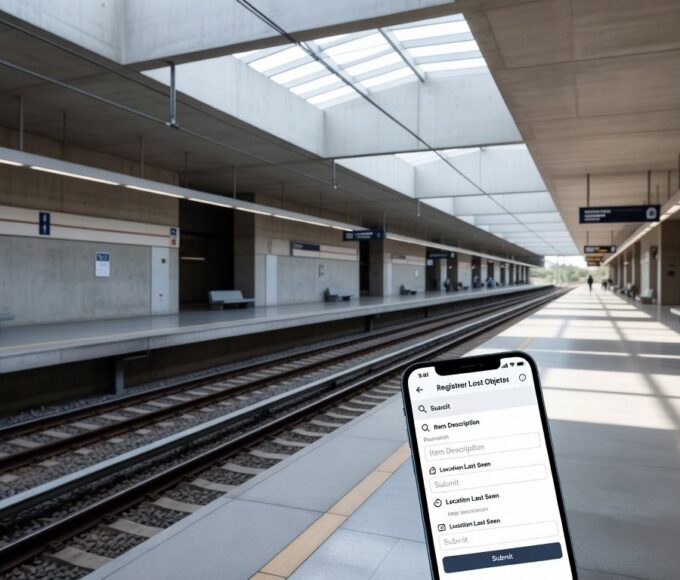 Estação do Metrô-DF com smartphone mostrando app para registrar objetos perdidos