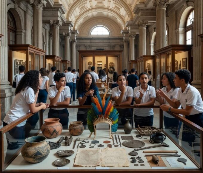 Estudantes da rede pública do DF visitam exposições no Museu Nacional sobre pertencimento cultural