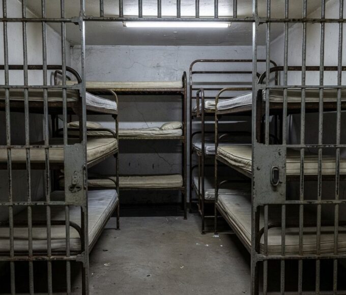 Cela superlotada em presídio do Distrito Federal evidenciando violações no sistema prisional
